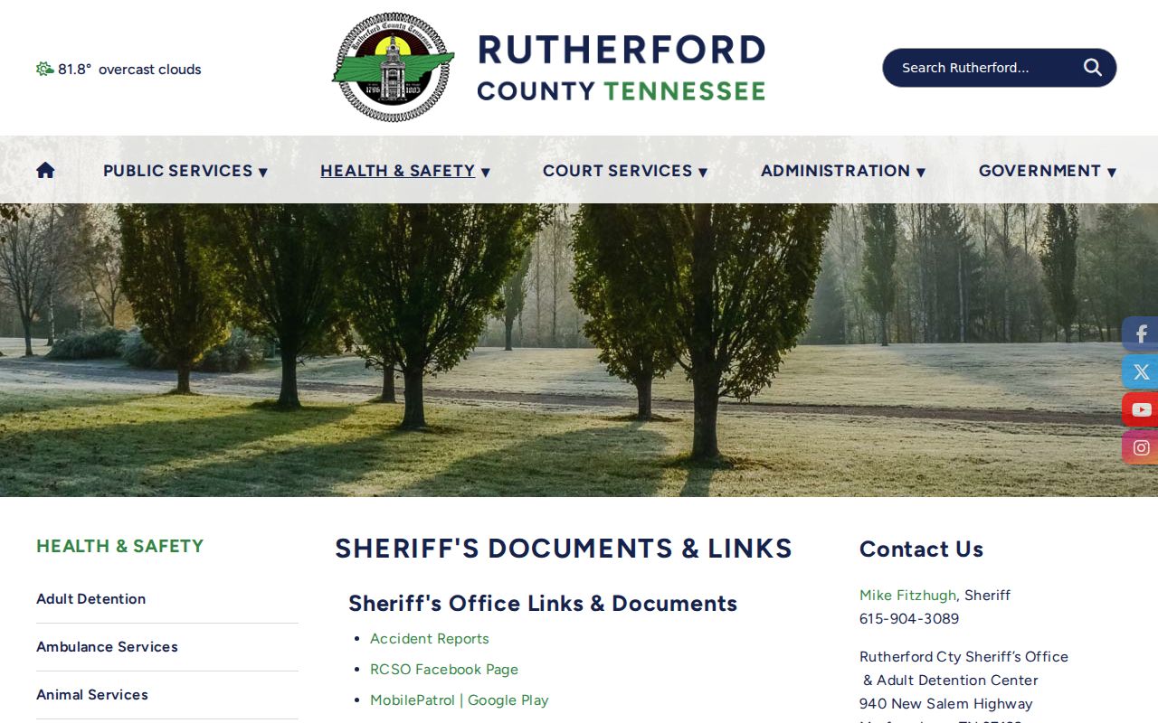 Rutherford County arrest lookup and sheriff request links