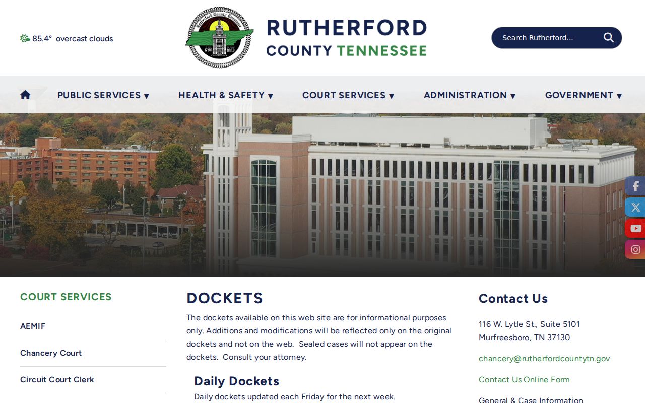 Rutherford County criminal court case docket index