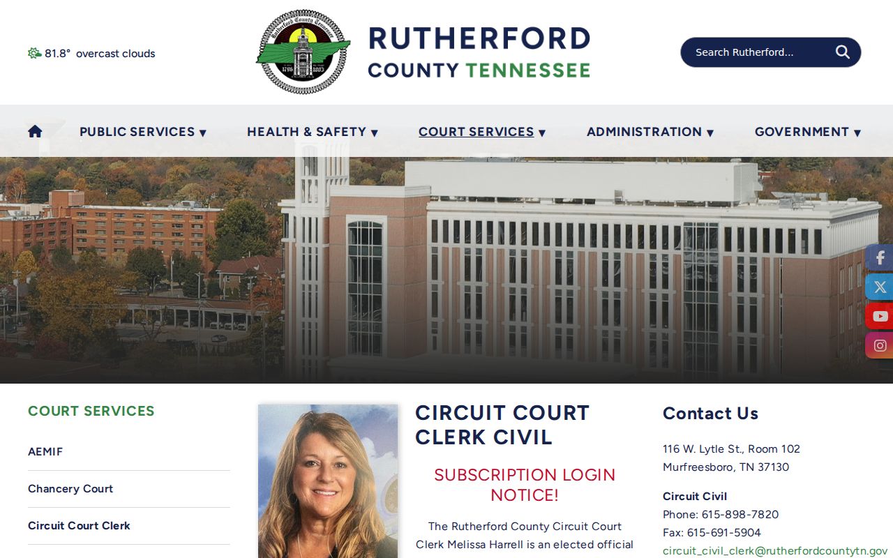 Rutherford County criminal court clerk records page