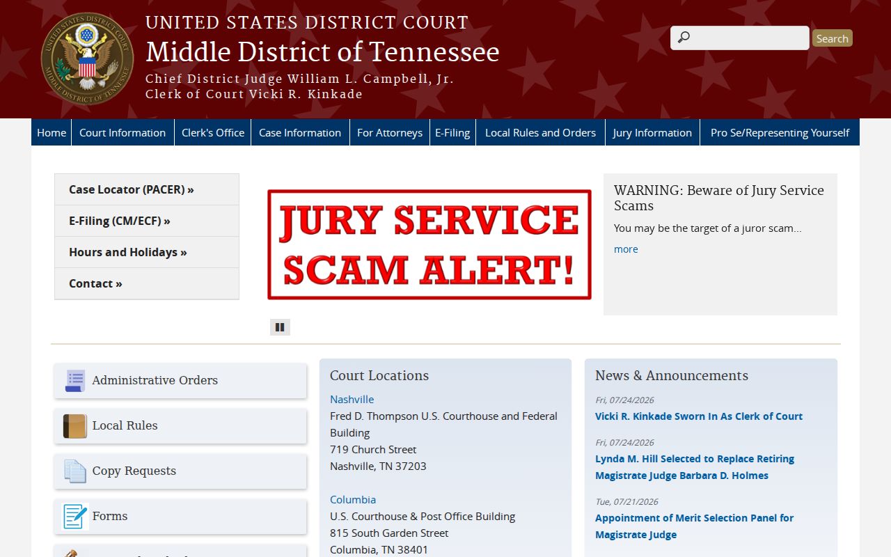 Rutherford County criminal history federal court page