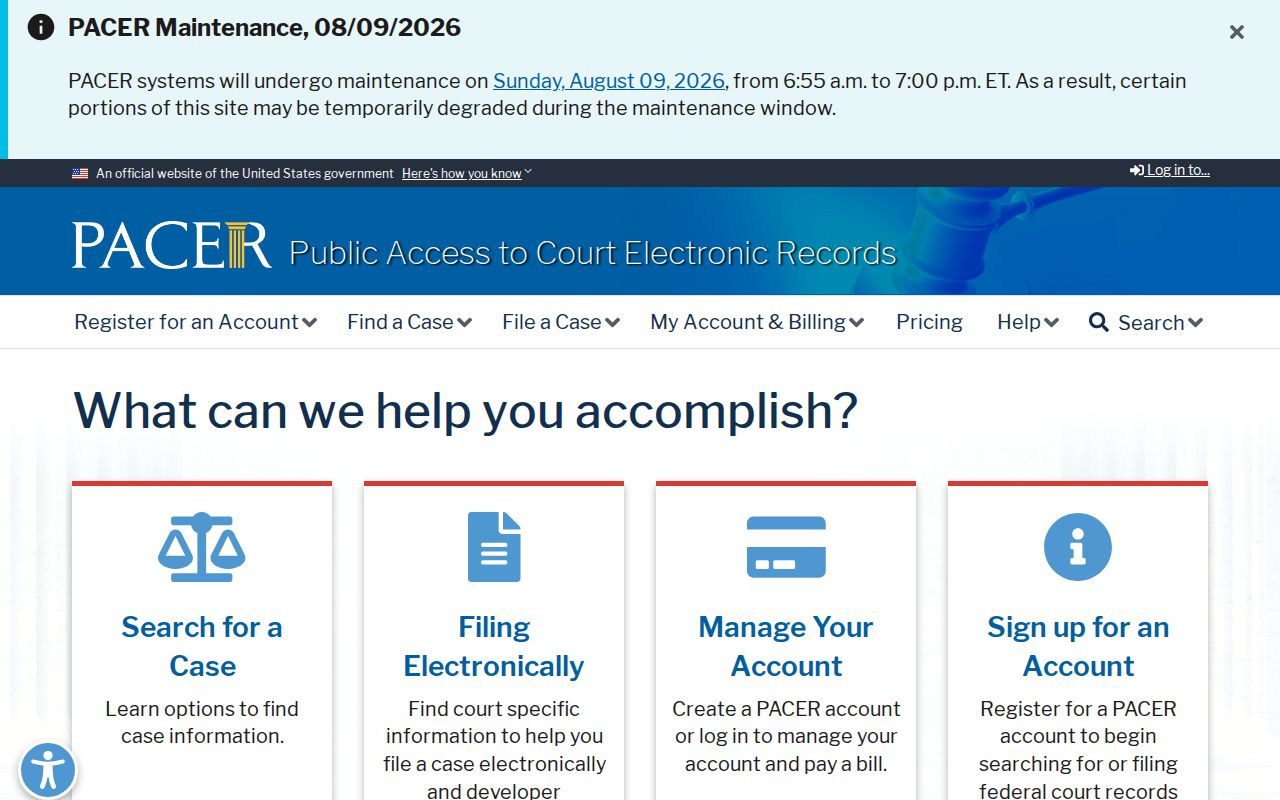 Rutherford County criminal records PACER search page