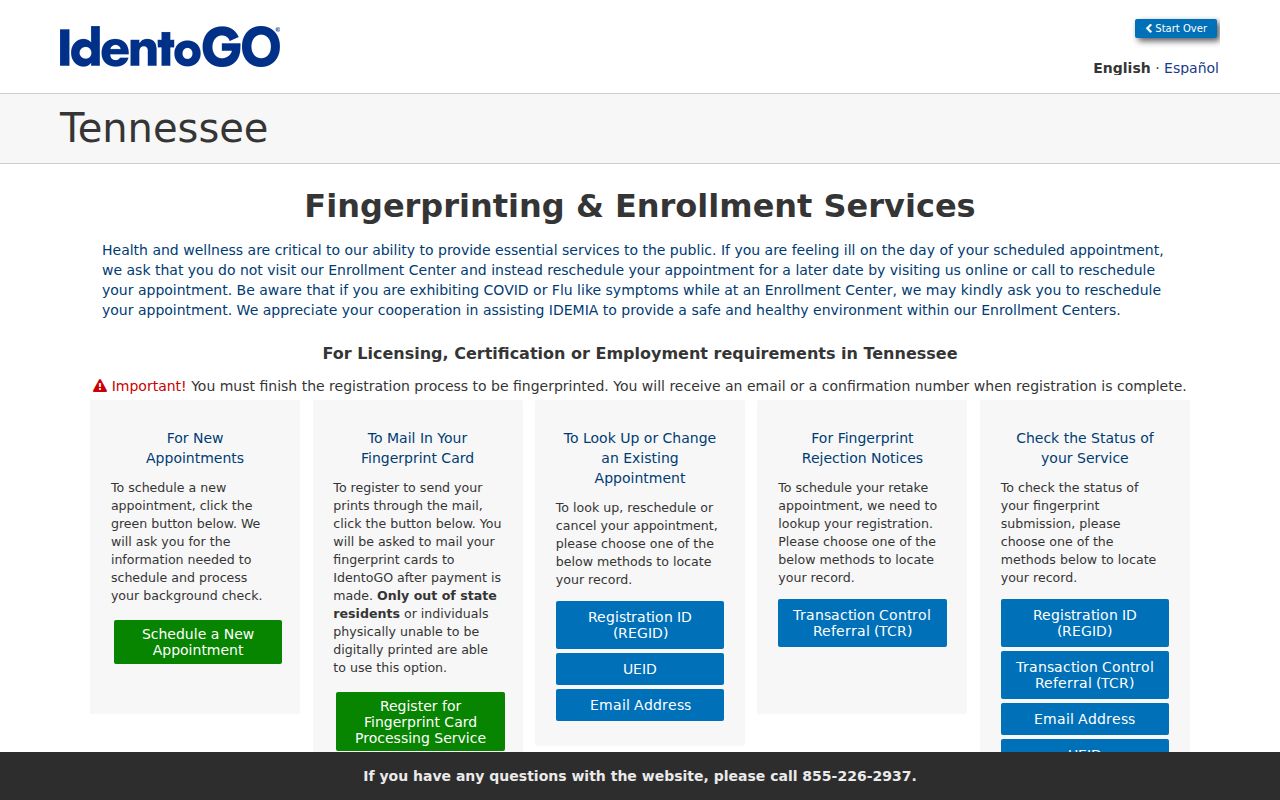 Rutherford County criminal history fingerprint appointment page