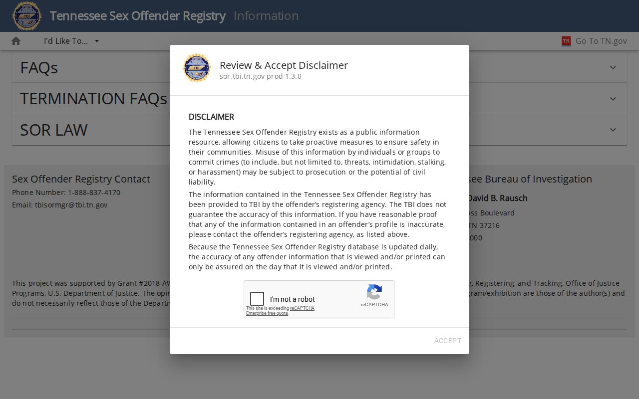 Rutherford County sex offender registry information and accuracy notice